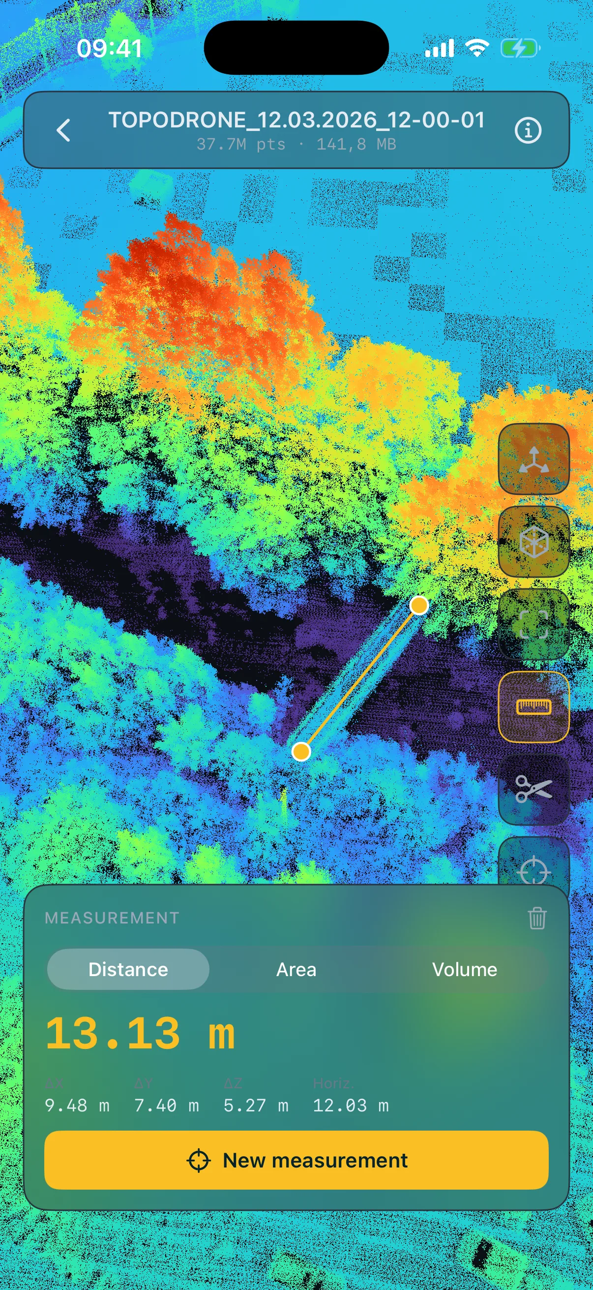 LasViewer interface on iPhone