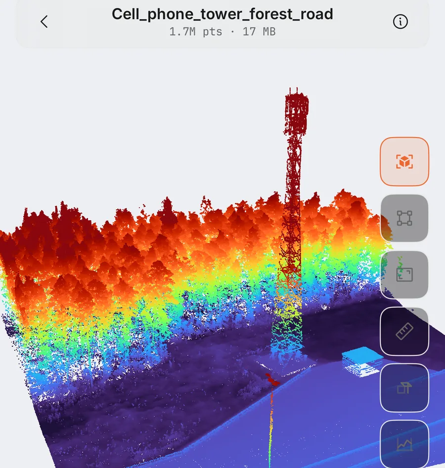 Cell tower above forest, coloured by elevation on iPhone