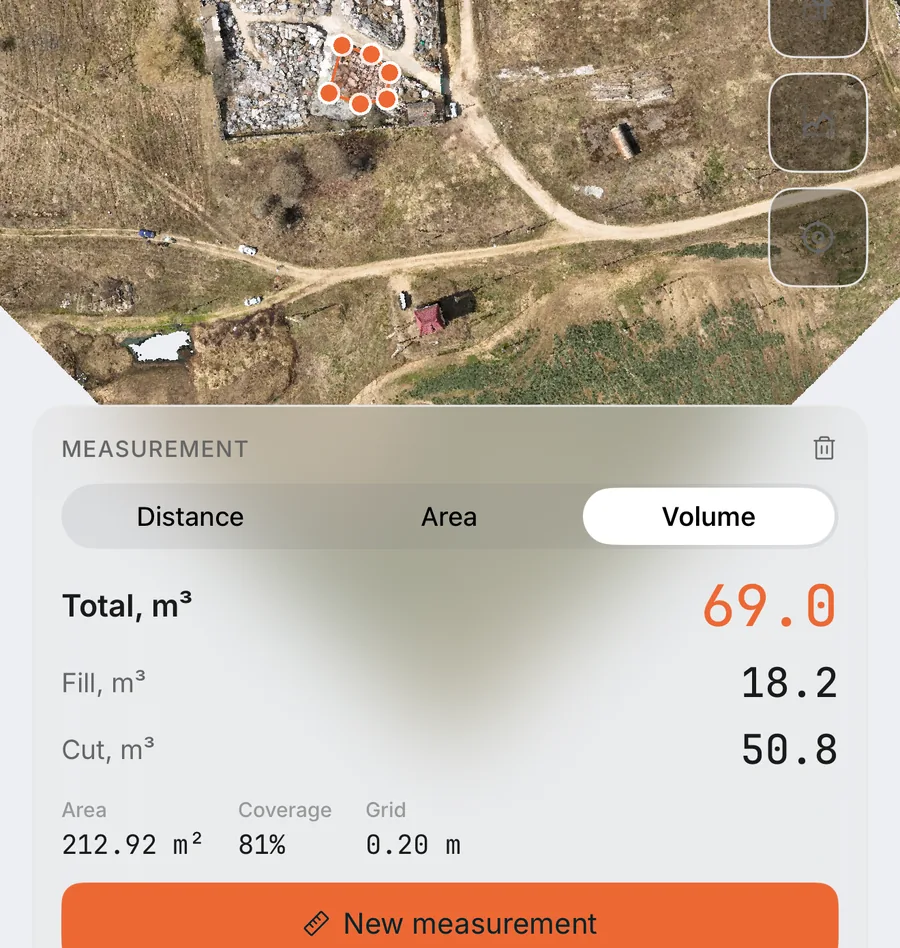 Cut and fill volume measured on iPhone